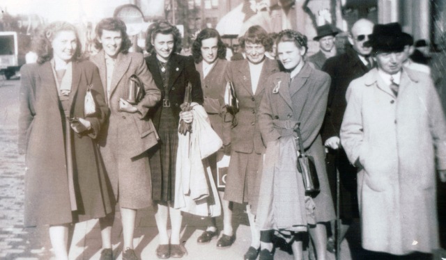 Fresh new secretaries in 1948; Clara far left